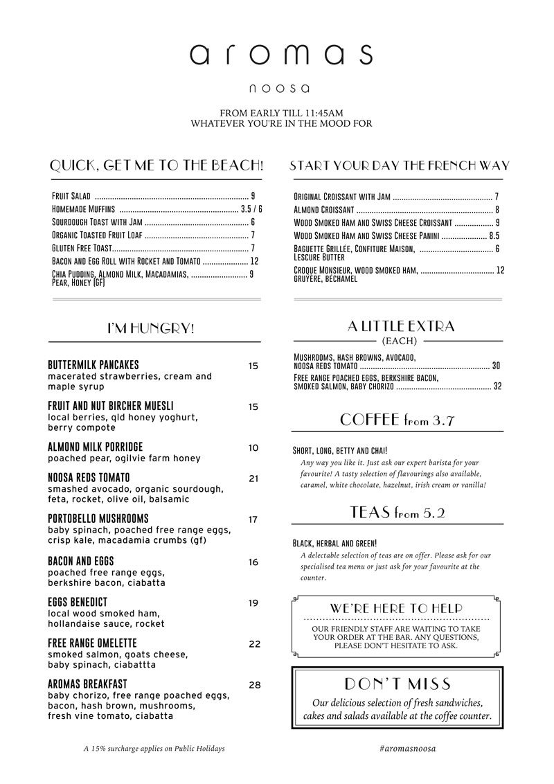 AromasNoosaBreakfastMenu2 Aromas Noosa
